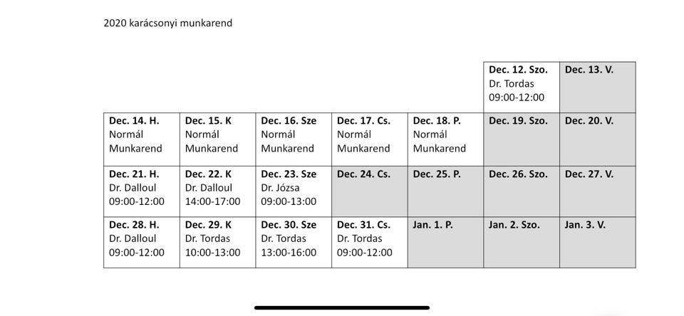 Ünnepi munkarend: budakalászi gyermekorvosok